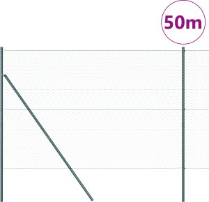 Ogrodzenie w kształcie heksagonu vidaXL Zielone 1,5x50 m Stal, Słupki ogrodzeniowe vidaXL 13 sztuk Zielone 32 mm 200 cm Stal ocynkowana 3