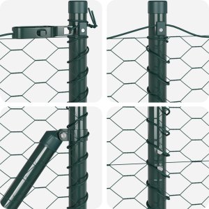 Ogrodzenie w kształcie heksagonu vidaXL Zielone 1,5x50 m Stal, Słupki ogrodzeniowe vidaXL 13 sztuk Zielone 32 mm 200 cm Stal ocynkowana 6
