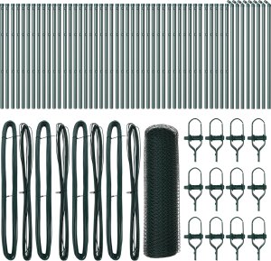 Hexagon Fence vidaXL Zielony 0.8x100 m Stal, Słupki ogrodzeniowe vidaXL 13 sztuk Zielony 32 mm 120 cm Stal ocynkowana 2