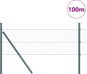 Hexagon Fence vidaXL Zielony 0.8x100 m Stal, Słupki ogrodzeniowe vidaXL 13 sztuk Zielony 32 mm 120 cm Stal ocynkowana 3