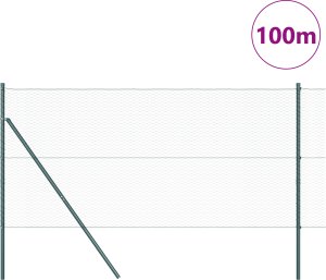 Ogrodzenie sześciokątne vidaXL zielone 1,5 x 100 m stal, Słupki ogrodzeniowe vidaXL 13 sztuk zielone 32 mm 200 cm stal ocynkowana 3
