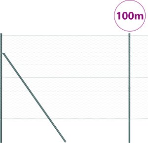 Ogrodzenie heksagonalne vidaXL Zielone 1.5x100 m Stalowe, Słupki ogrodzeniowe vidaXL 13 sztuk Zielone 32 mm 200 cm Stal ocynkowana 3