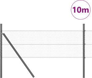 vidaXL Płot sześciokątny Szary 0.5x10 m Stal, Słupki ogrodzeniowe 7 szt. Szare 32 mm 100 cm Stal ocynkowana 2