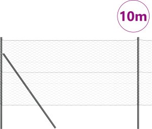 vidaXL Ogrodzenie w kształcie sześciokąta Szare 1,4x10 m Stal, Słupki ogrodzeniowe 7 szt. Szare 32 mm 190 cm Stal ocynkowana 3