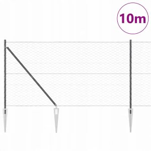 vidaXL Ogrodzenie heksagonalne Szary 1.2x10 m Stal, Słupki ogrodzeniowe z gwoździem 7 szt. 32 mm 140 cm stal ocynkowana 3