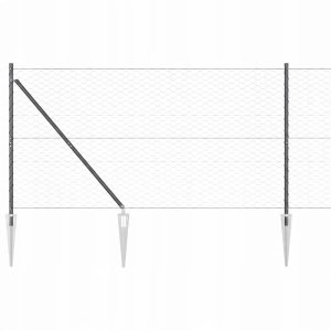vidaXL Ogrodzenie heksagonalne Szary 1.2x10 m Stal, Słupki ogrodzeniowe z gwoździem 7 szt. 32 mm 140 cm stal ocynkowana 6