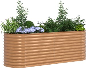 vidaXL Brązowa podniesiona skrzynka ogrodowa - Drewnopodobna 240x80x81 cm stalowa 2