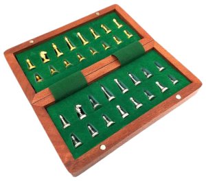 Magnetyczne Szachy mosiężne w pudełku drewnianym 2