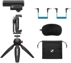 Sennheiser MKE 400 MOBILE KIT - Mikrofon pojemnościowy, superkardioidalny, wyposażony w filtr dolnoprzepustowy ze statywem Manfrotto 5