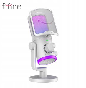 Mikrofon pojemnościowy studyjny FIFINE AM6W z TŁUMIENIEM SZUMÓW RGB 1