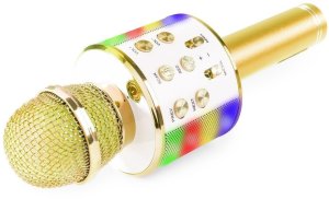 Mikrofon karaoke z głośnikami BT MP3 MAX efekt LED złoty one size 2