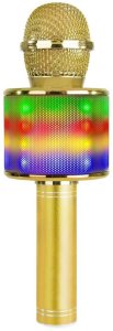Mikrofon karaoke z głośnikami BT MP3 MAX efekt LED złoty one size 3