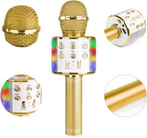 Mikrofon karaoke z głośnikami BT MP3 MAX efekt LED złoty one size 6