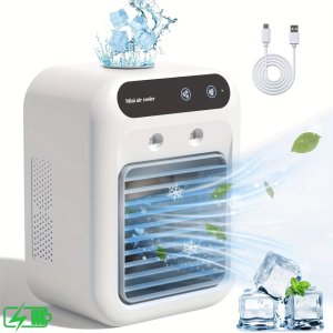 Przenośny klimatyzator akumulatorowy mini wentylator, bezprzewodowy do domu, biura i pokoju 1