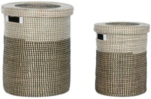 Zestaw koszyków Home ESPRIT Biały Czarny Naturalny Trawa morska 44 x 44 x 51 cm (2 Części) 1
