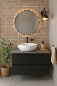 Deftrans Szafka łazienkowa wisząca czarna 60x50cm z blatem komoda łazienkowa 4