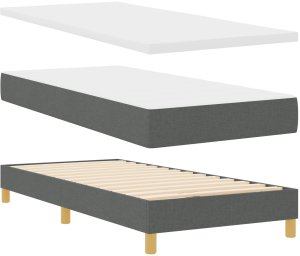 Łóżko sprężynowe z materacem i LED Ciemnoszare 90x200 cm Tkanina 3