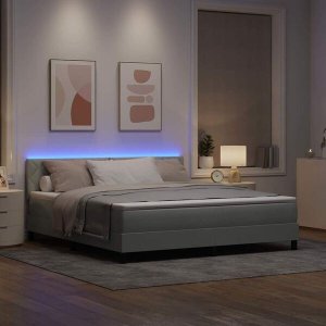 Łóżko Box Spring z Matracem i Światłem LED Jasnoszare 180x200 cm Aksamit 13