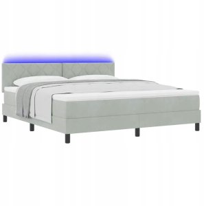 Łóżko Box Spring z Matracem i Światłem LED Jasnoszare 180x200 cm Aksamit 4
