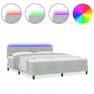 Łóżko Box Spring z Matracem i Światłem LED Jasnoszare 180x200 cm Aksamit 5