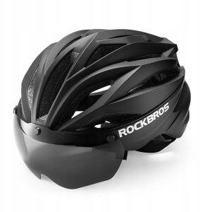 Kask rowerowy Rockbros z szybką, odpinane okulary z ochroną UV, unisex - czarny 1