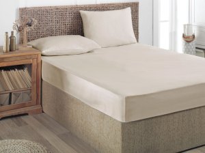 Cotton fitted sheet CREYA BEIGE, 180 x 200 + 25 cm, cream color, 100% cotton 2