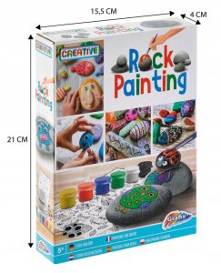 Malowanie naskalne: 3 skały + 6 farb + pędzel + oc 10