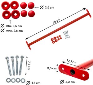 Drążek Metalowy Czerwony 90cm Na Plac Zabaw Uchwyt do podciągania 2