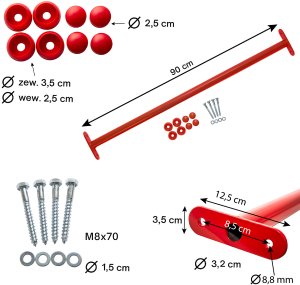 4iQ Group Drążek Metalowy Czerwony 90cm Na Plac Zabaw Uchwyt do podciągania 9