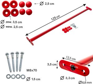 4iQ Group Drążek Metalowy na Plac Zabaw Długi 125cm czerwony do podciągania bujania 9