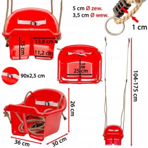 Siedzisko kubełkowe do huśtawki dla dzieci czerwone 15