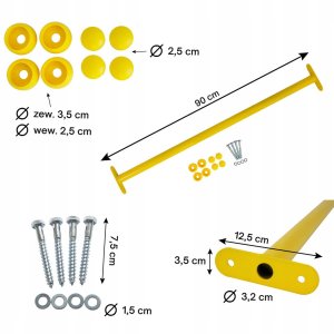 Drążek Metalowy Żółty 90cm Uchwyt do podciągania 6