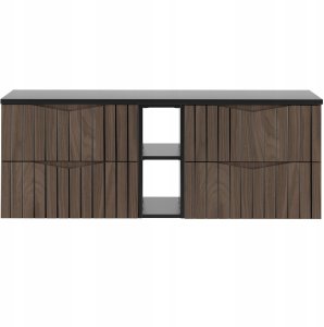 Ryflowana szafka łazienkowa STELLA z regałem i blatem 140 cm DĄB ORZECH 2