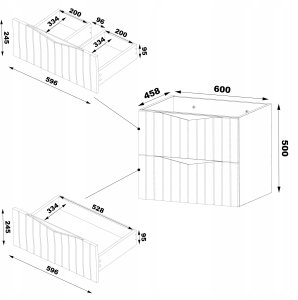 Ryflowana szafka łazienkowa STELLA z regałem i blatem 140 cm DĄB ORZECH 7