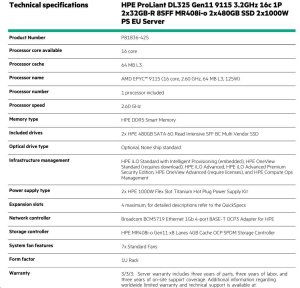 HPE PL DL325g11 AMD Epyc 9115 (2.6-4.1/16C) 2x32G 6400 2x480G 2x1000W MR408i-o/4G 8SFF 4p1Gocp Smart Choice 2