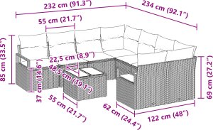 9-częściowy zestaw sof ogrodowych vidaXL z poduszkami Czarne Polirattany 4