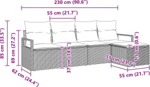 Zestaw 5 Częściowych Kanap Ogrodowych z Poduszkami Jasnoszary Polirattan 3