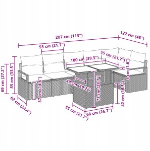 Zestaw Sofy Ogrodowej vidaXL 7 Części z Poduszkami Czarny Polirattan 11