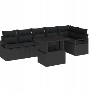 Zestaw Sofy Ogrodowej vidaXL 7 Części z Poduszkami Czarny Polirattan 2