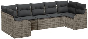 7-częściowy Zestaw Sofy Ogrodowej z Poduszkami Szary Polirattan 2