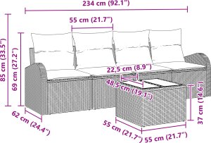 Zestaw sofy ogrodowej vidaXL 5 sztuk z poduszkami szarym polirattanem 3