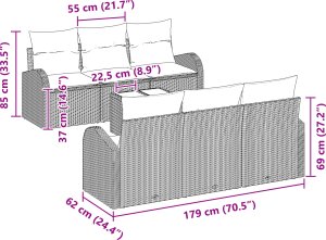vidaXL 7-częściowy zestaw kanap ogrodowych z poduszkami szary polirattan 2