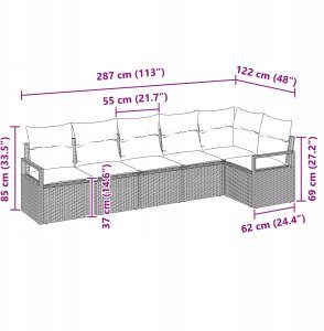 Zestaw 6-częściowy sof ogrodowych z poduszkami szary polirattan 12