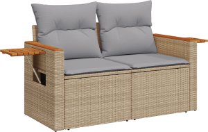Zestaw sofa ogrodowa vidaXL 8 elementów z poduszkami Beżowy Poli Rattan Akacja 2