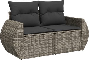 Zestaw 9-elementowy sofa ogrodowa z poduszkami szary polirattan acacia 2