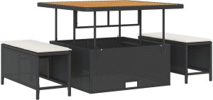 vidaXL Zestaw Sof Ogrodowych z Poduszkami Czarny Polirattan Akacja 2
