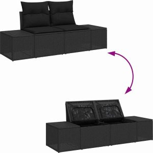 Zestaw 13-elementowy kanap ogrodowych vidaXL z poduszkami Czarny Polirattan Akacja 9