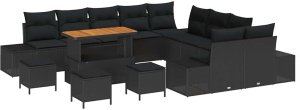 Zestaw sofy ogrodowej vidaXL 14-częściowy z poduszkami czarny polirattan akacja 2