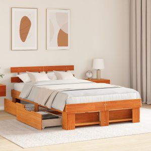 vidaXL Rama łóżka z szufladami Brąz woskowany 135x190 cm Lite drewno sosnowe 2