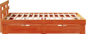 vidaXL Rama łóżka z szufladami Brąz woskowany 135x190 cm Lite drewno sosnowe 3